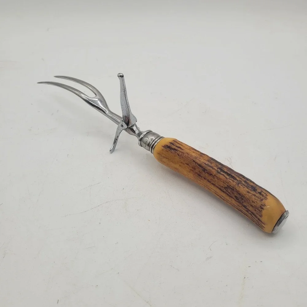 VTG DEXTER CARVING SET WITH STAG‎ STYLE HANDLES ~ Knife, Fork & Sharpening Steel